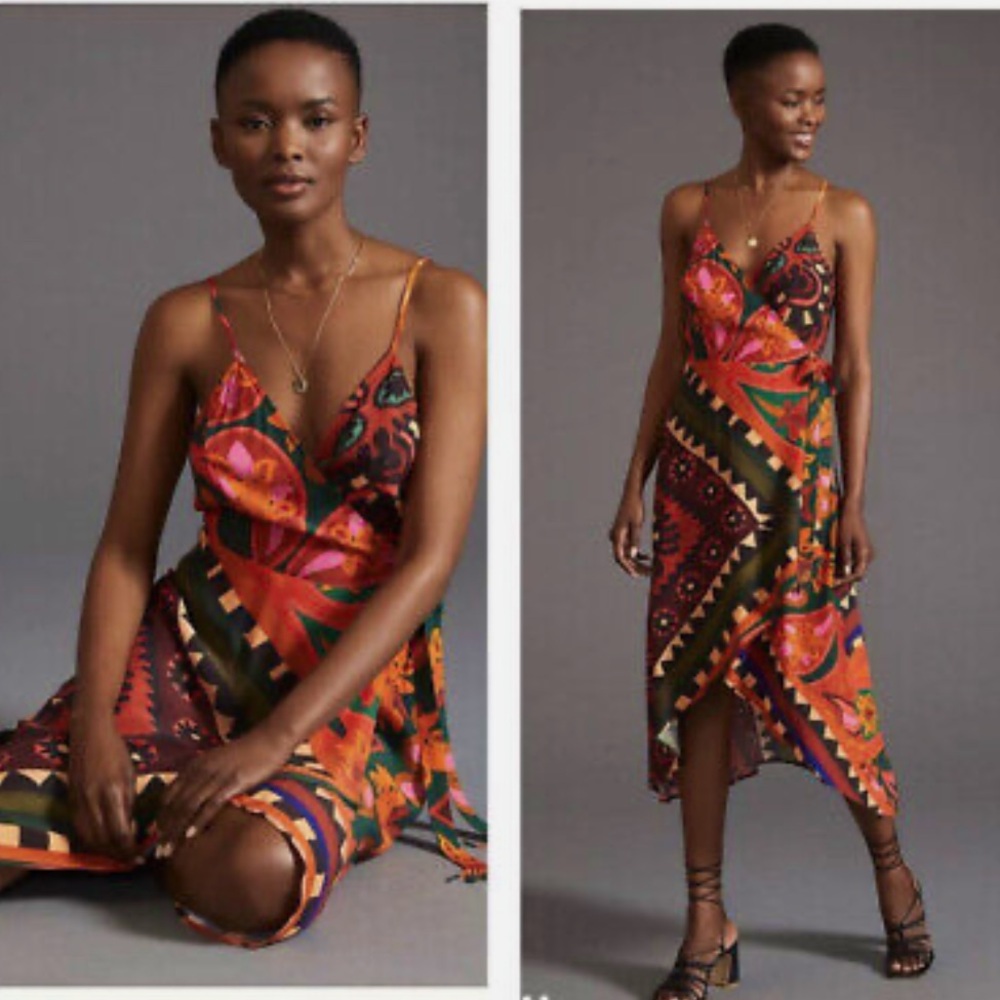 FARM Rio Orange Black Asymmetrical High-Low Sundress